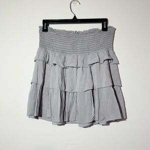 KOCH Ivy Skirt in Dusty Blue Grey Smocked Ruffle Mini Sz L Coastal Preppy